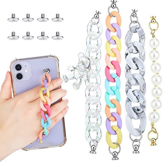 "Upgrade Your Phone Case with This Beaded Phone Chain (Each Sold Separately) - Keep Your Phone Secure and Add Some Style with a Drop-Resistant Finger Strap!"