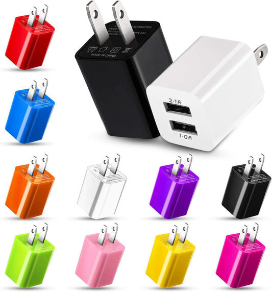 "Power up with ease! Our dual-port USB wall charger keeps all your devices charged and ready to go, available in multiple colors."(Each Sold Separately)