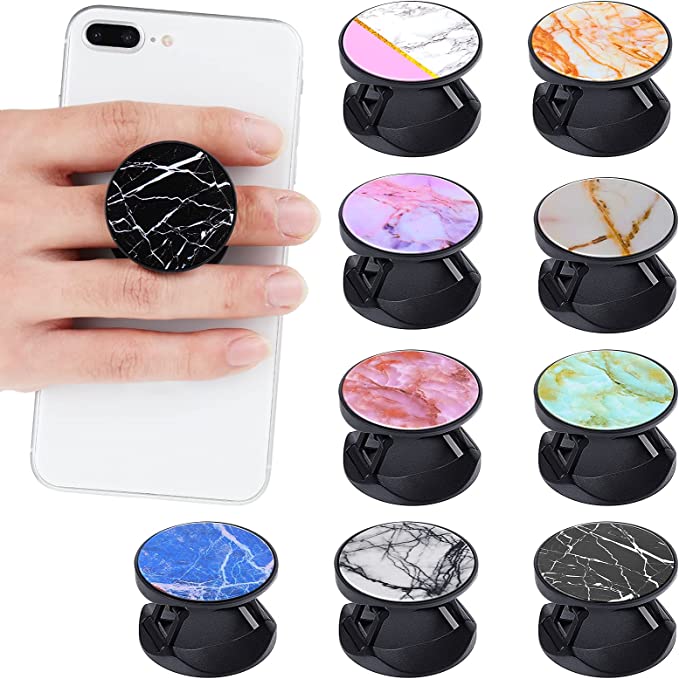 "Securely and Stylishly Hold Your Phone (Each Sold Separately): Colorful Collapsible Phone Holders with a Marble Design for Ultimate Comfort and Stability!"