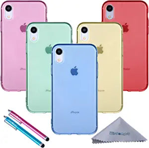 Wisdompro iPhone XR Case Each Sold Separately: Extra Thin Soft TPU Gel Cover (Blue, Aqua Blue, Hot Pink, Yellow, Red) - Transparent. (Sold Separately)